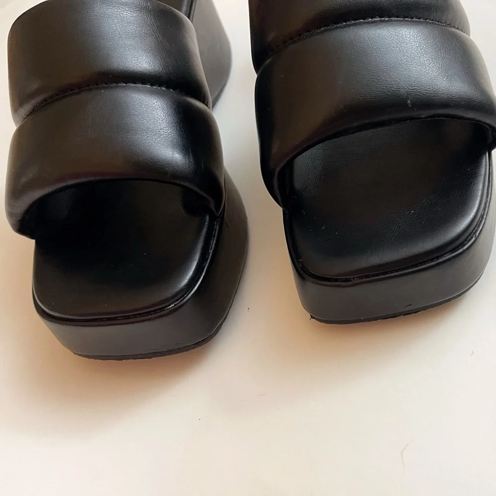 Leather Platform Slide Sandals 7.5 Y2K Casual Chunky